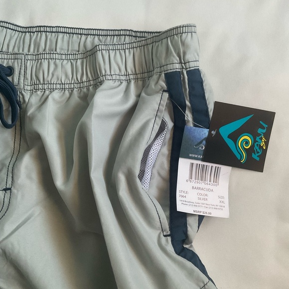 Kanu Surf Board Shorts Silver Swim Beach Cargo Pockets Lined Drawstring XXL - Picture 7 of 8
